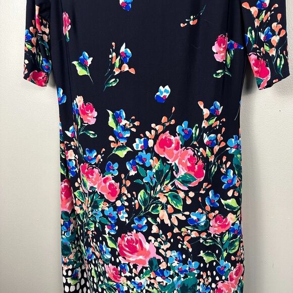 Eliza J Shift Dress 1/2 Sleeves Boatneck Floral Polka Dots Womens Size 8 - Picture 2 of 5